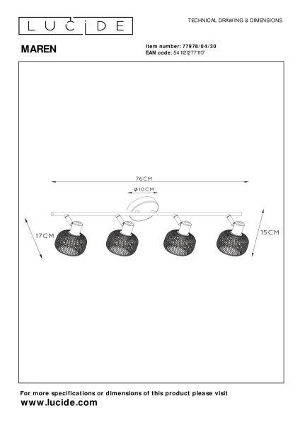 Lucide MAREN - Ceiling spotlight - 4xE14 - Black - technical